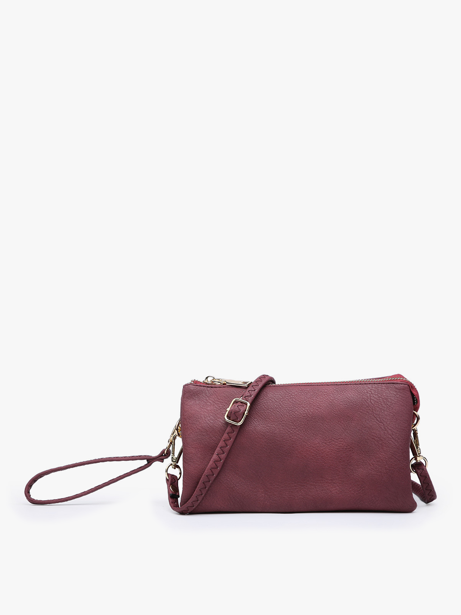 M013 Riley Monogrammable 3 Compartment Crossbody/Wristlet: Maroon