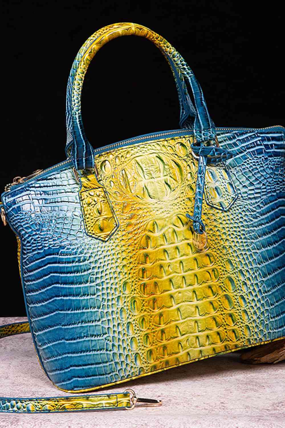 Trendsi Croc Embossed Gradient PU Leather Handbag