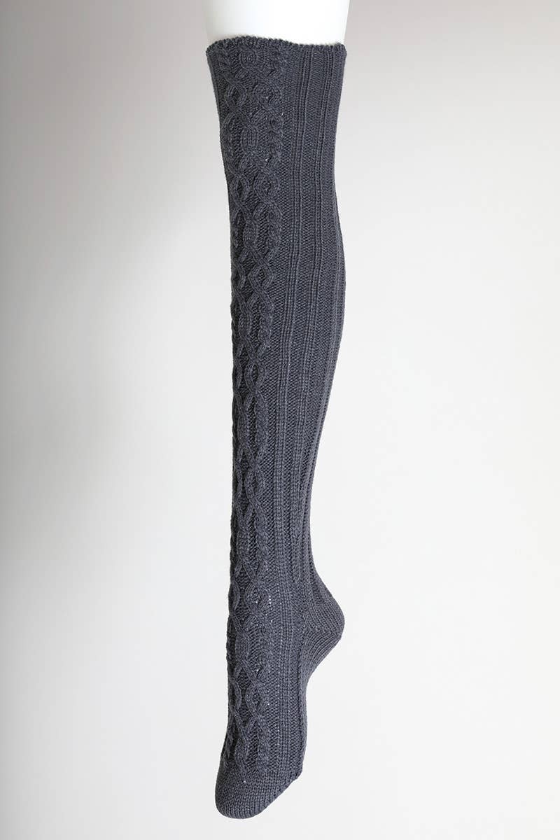 Leto Accessories - Cable Knit Socks: Gray
