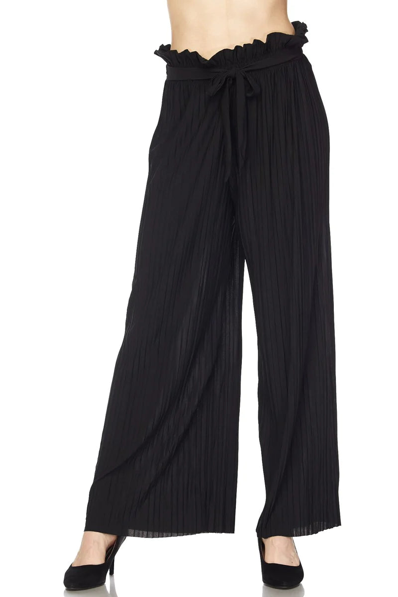 solid pleated self-sash pant black